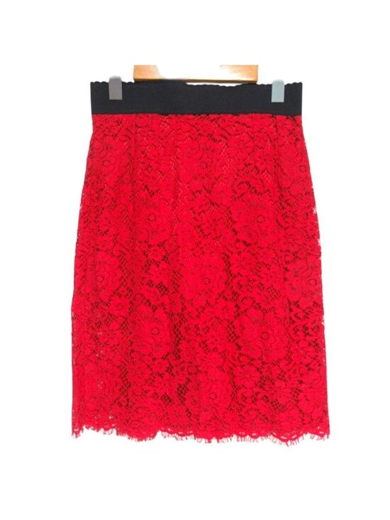 Dolce & Gabbana Dresses & Skirts - Dolce & Gabbana Knee Length Flower Lace Skirt 40 Red Black
